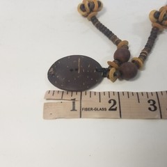 Wood Bead Necklace Flat Slices Disc Boho 29 in Pendant Naturecore Wooden