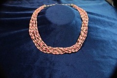 Vintage Pink Choker Multi Stand Necklace Woven Rice Boho Chic Southwestern