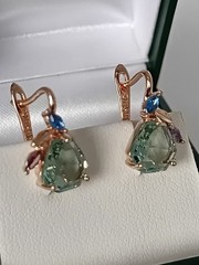 Vintage 1990-s 14 Ct Rolled Gold Light Green Peridot Earrings Hallmarked 585 RG