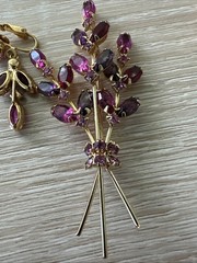 Pink Rhinestone Bouquet Brooch Earrings Set Vintage Mid Century Modern