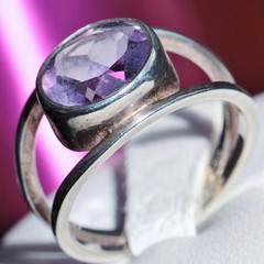 Silver ring 1.50ct amethyst solitaire size 6.75 vintage handmade 3.50gr