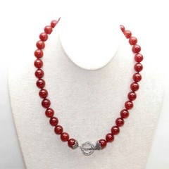 Carnelian & Marcasite 925 Sterling Silver Beaded Knotted 12mm Vntg Necklace 20in