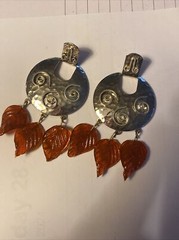Earrings HOBE Pierced Hang 3” Articulated Red Art Glass Leaves Dangle Vintage