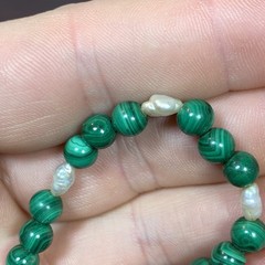 VTG Round Malachite Beads (No Clasp) Fresh Water Pearls Segment Bracelet 6-3/8”