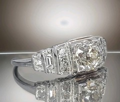 Vintage 18k White Gold Engagement Ring 1.03ct. Natural Old Euro Cut Diamond
