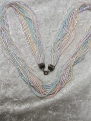 Vintage Long Pastel Pink Blue Green Microbead Multistrand Necklace 26in