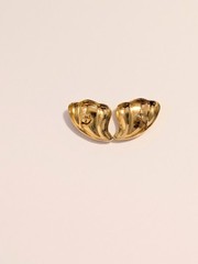 Vintage AVON Gold Tone Textured Wave Shaped Stud Drop Earrings 1 3/4″.