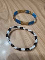 Vintage Seed Bead Bracelets Black And White Anf Gold And Blue