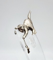 Jezlaine Vintage Sterling Silver Citrine Cat & Mouse Brooch Pin 2.25″ X .9″