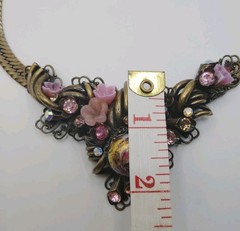 Vintage Steampunk Garden Party Glass Crystal Bronze Necklace Earrings