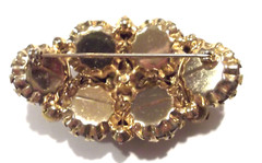 RARE Juliana? VTG Domed Pin w/Wired-on Rhinestone Beads & Enamel Laced Cabochons