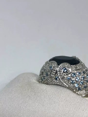 Huge Great Color Blue Topaz Stone 14.99CT With Small Topaz 925 Silver Women Ring