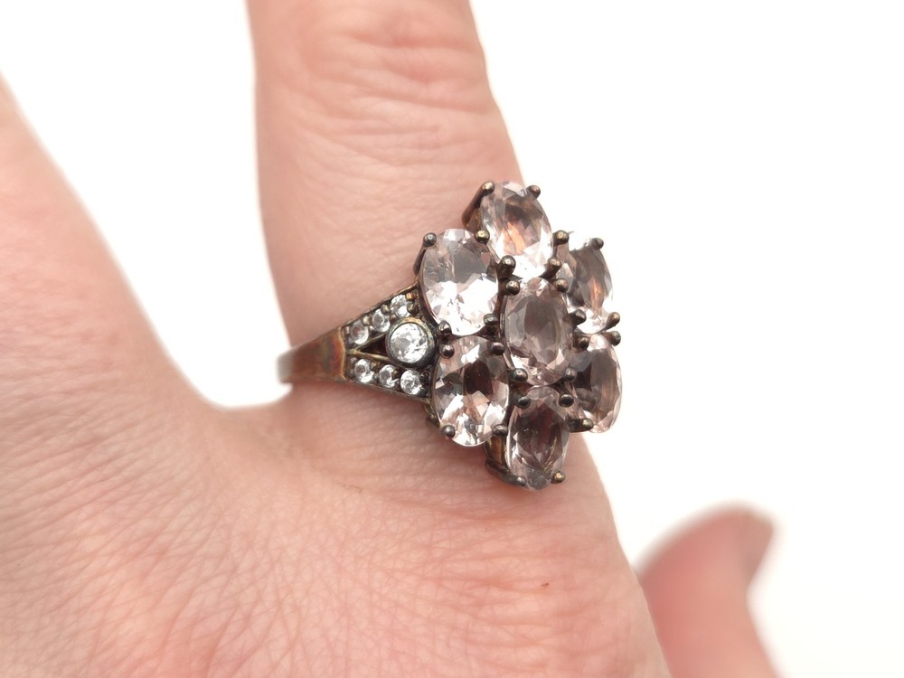 Vintage Sterling 925 Gemstone Morganite White Topaz Rose Gold Plated Ring s10