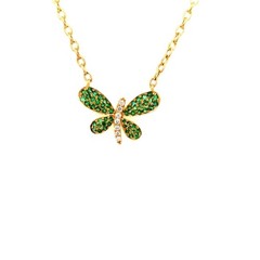 ESTATE .34CT DIAMOND & AAA EMERALD 18KT YELLOW GOLD 3D BUTTERFLY LOVE NECKLACE