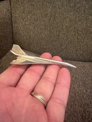 Large 3.75” Modernist Concord Jet Plane British Airways Sterling Silver Brooch