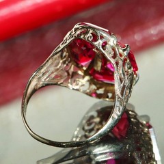 14k white gold ring 2.50ct lab created ruby sz 3.5 antique handmade 2.33gr N3331