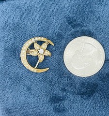 Antique Gold Filled Crescent Moon Flower Seed Pearl Lady’s Pocket Watch Brooch