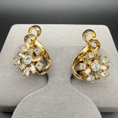 Vintage Gold Tone Crystal Rhinestone Starburst Screwback Earrings Mid Century 1″