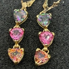 14K Yellow Gold Mystic Pink Topaz Leverback Earrings Stamped VA