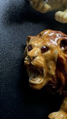 Lind Gal Lion & Tiger Brooches Lot Of 2 Orange Stripes Enamel Figural Pins Vtg