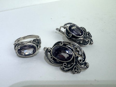 Vintage 1974 Soviet Silver 875 Set Alexandrite Color Change Filigree Kharkiv 4ХЮ