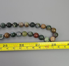 Vintage Frosted Indian Agate Necklace 56 in Matte Green Stone Beads Long Strand