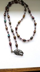 Vintage 925 Sterling Silver Carnival Glass Cultured Pearl Beaded Necklace