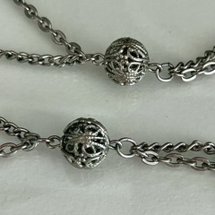 Vintage Silver Tone Multi Strand Filigree Bead Stations Chain Necklace 53” Long