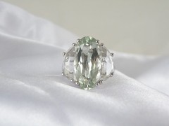 Vintage Sterling Silver 925 Natural Heated Green Amethyst Statement Ring Size 9