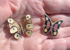 2 Vtg Enameled BUTTERFLY Pins Colorful Butterflies Costume Jewelry Insect Theme