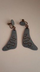 Sterling silver Copper Embossed Earrings. Screwback vintage