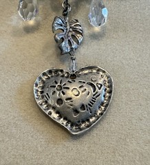 Vintage Pewter Heart Pendant Hieroglyphs String Charm Crystal Chain