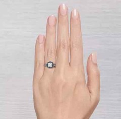Art Deco Style Lab Created Diamond & Sapphire 14K White Gold FN Engagement Ring