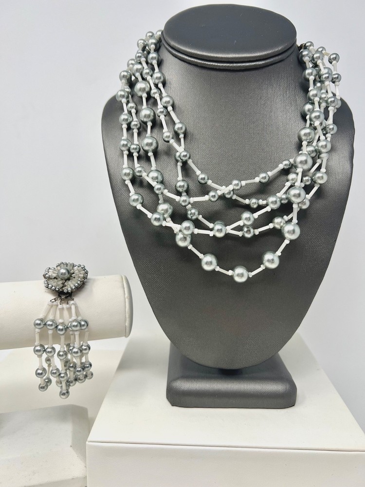 Signed MIRIAM HASKELL Multi-Strand Faux Pearl Necklace and Matching Bracelet