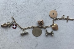 Vintage 7″ 12K GF Gold Filled Charm Bracelet 9 Charms Old Locket Fob 32g H6