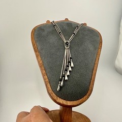 Vintage 925 Sterling Silver & Onyx Southwestern Lariat Necklace Liquid Silver