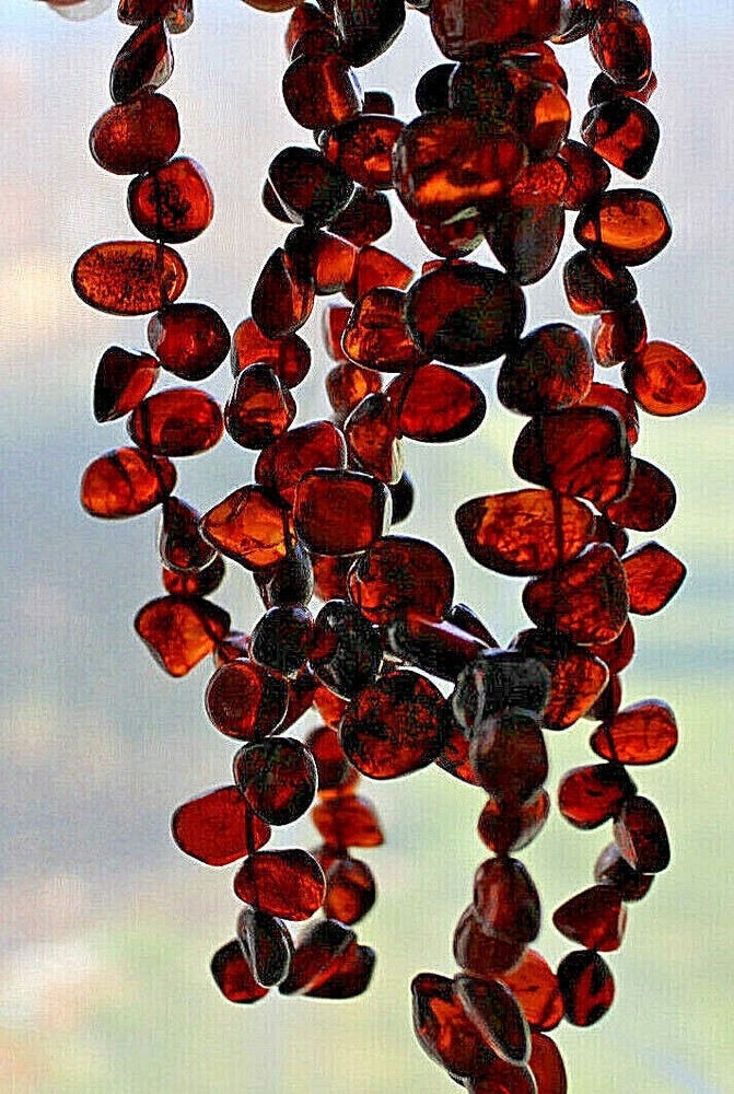 Natural Baltic Amber Cherry Cognac Colors beaded nuggets Necklace 33″ Long