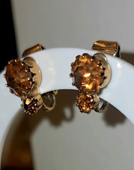 Vintage Rhinestone Clip On Earrings Lot of 2 Pairs Topaz Amber and Light Blue