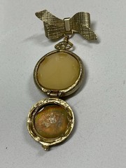 House of Fuller Solid Perfume Enameled Gold Locket Bow Brooch Unused