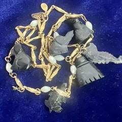 Vintage Estate HOBE Signed Gold Tone & White Beaded ANIMAL ONIX 28” Unique