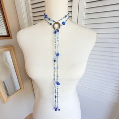 Vintage Necklace Lot Blue Glass Beads and other Materials 7 Necklaces