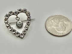 Antique Victorian Clear Paste Stones Heart Silver Brooch & Paste Dangle Center