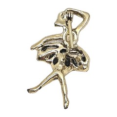 Vintage Gold Tone Green Rhinestone Ballerina Brooch 1 5/8″ Length