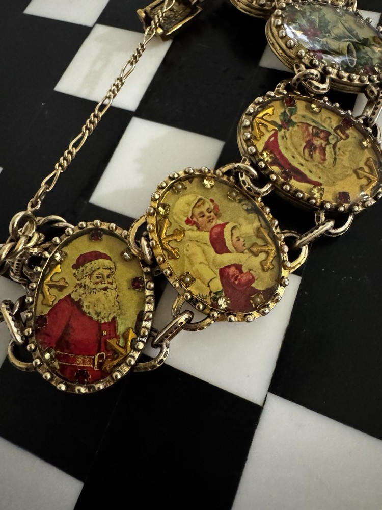 Vintage John Wind Maximal Art Christmas Panel Bracelet 14kt Gold Plated