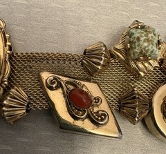 Victorian Revival Bracelet Mesh Jeweled Slide Charms Faux Gems Bold Statement