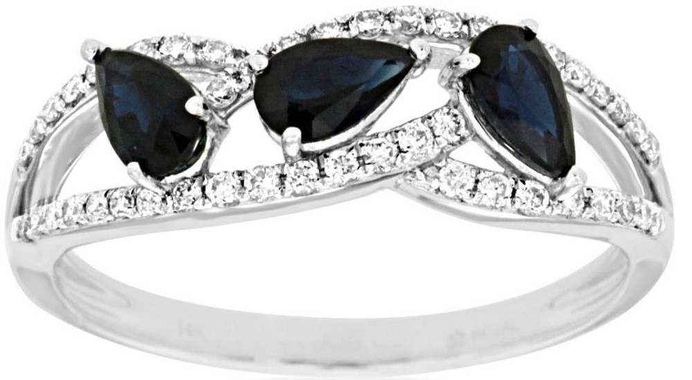 ESTATE .99CT DIAMOND & AAA SAPPHIRE 14KT WHITE GOLD PEAR SHAPE & ROUND FUN RING