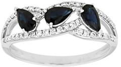 ESTATE .99CT DIAMOND & AAA SAPPHIRE 14KT WHITE GOLD PEAR SHAPE & ROUND FUN RING