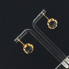 Black Leverback Earrings Gold Tone Cupcake Like Faux Tension Setting Pierced 1″