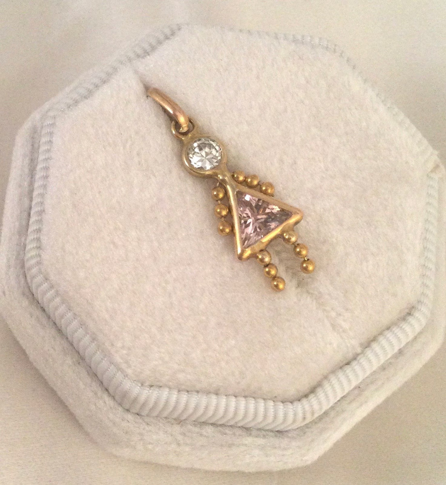 Jewellery Yellow Gold Diamond Pink Sapphire Girl Doll Vintage Pendant Jewelry