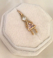 Jewellery Yellow Gold Diamond Pink Sapphire Girl Doll Vintage Pendant Jewelry